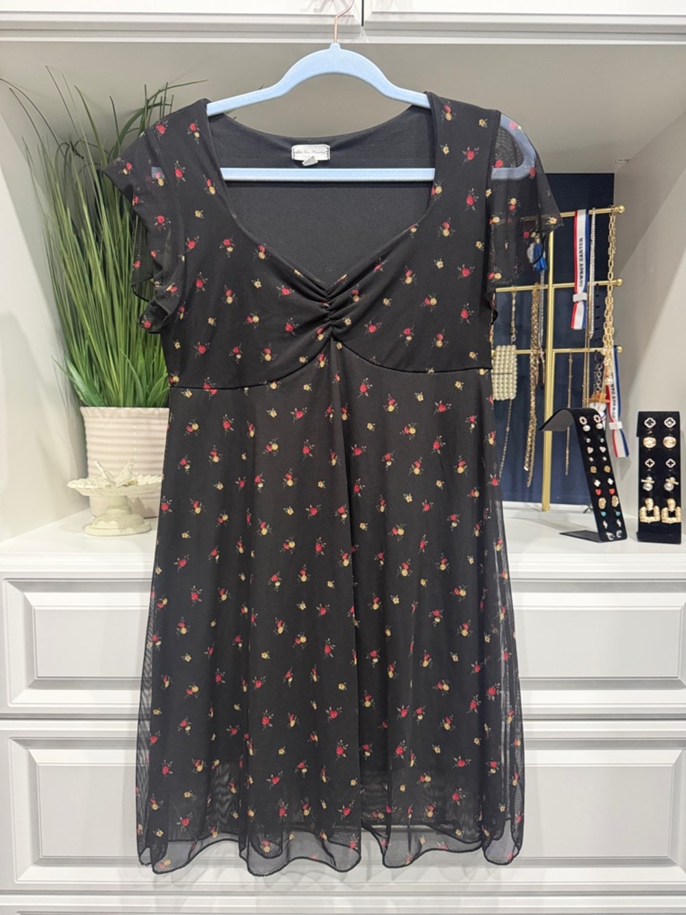 See You Monday Black dress with Subtle Floral Trim SZ XL